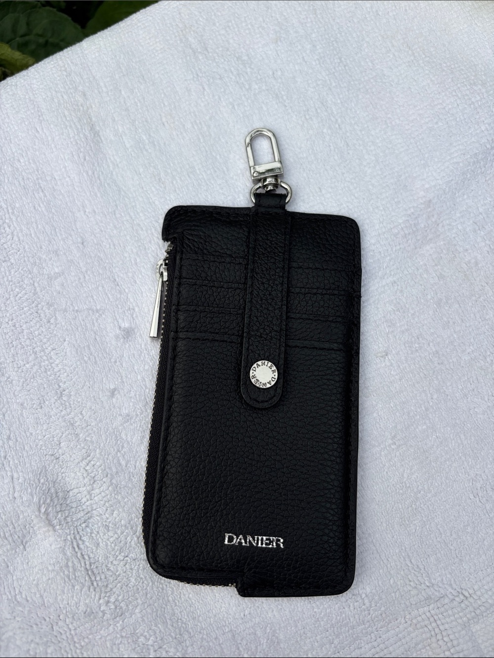 Danier Black Leather Card Wallet with Key Clip